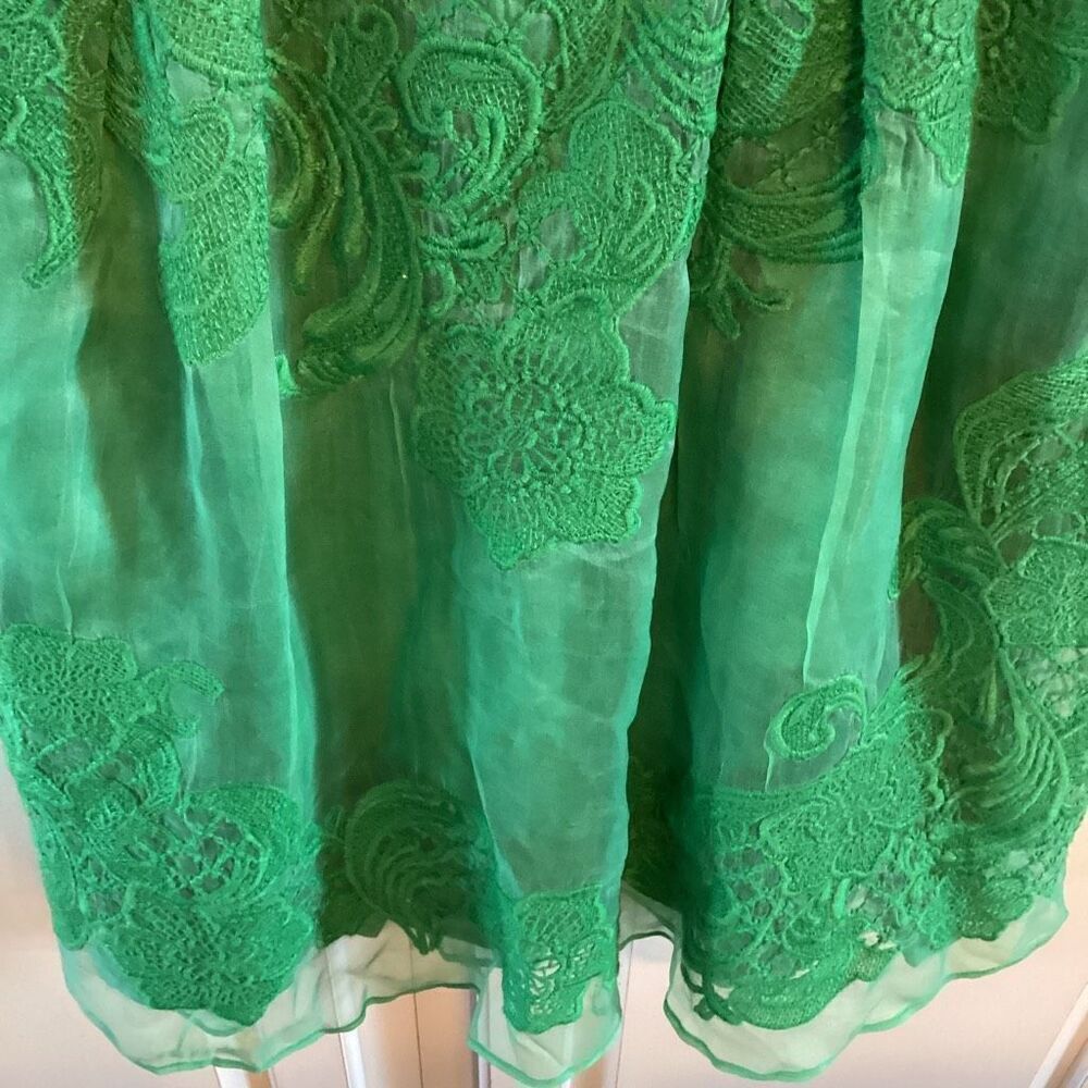 Yoana Baraschi Anthropologie 100% Silk Lace Overlay Sz 8 Emerald Green - Picture 4 of 10